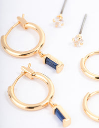 Gold Plated Brass Cubic Zirconia Emerald Cut Huggie Earrings Pack - link has visual effect only