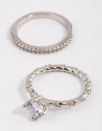 Silver Double Stack Rope Ring Set - link has visual effect only