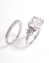 Silver Triple Stone Ring Set - link has visual effect only