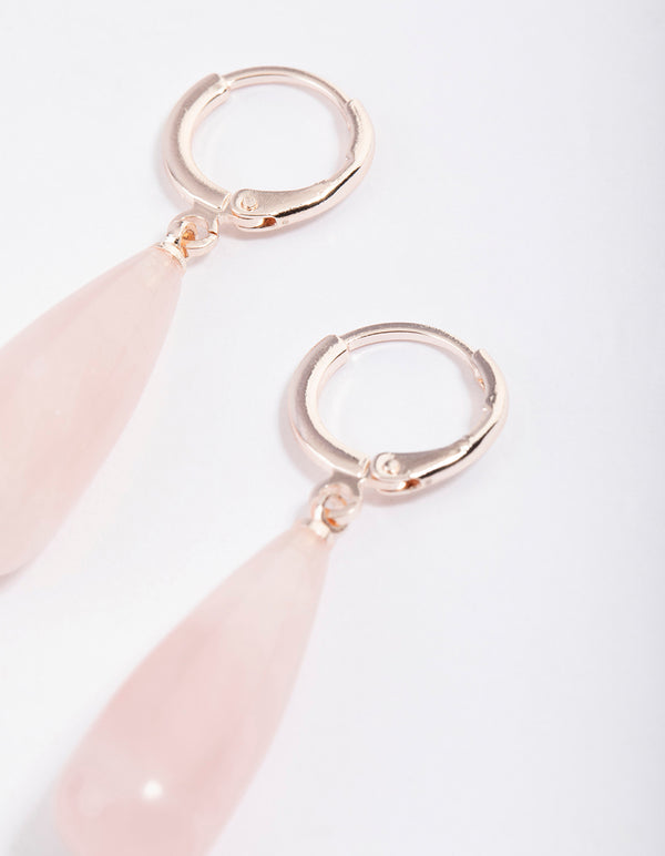 Rose Quartz Organic Triangle Hoop Earrings