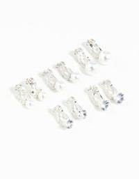 Silver Pearl & Diamante Clip On Earrings 5-Pack - link has visual effect only