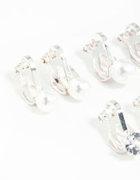 Silver Pearl & Diamante Clip On Earrings 5-Pack - link has visual effect only