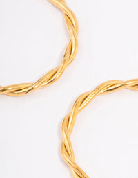 Waterproof Gold Plated Stainless Steel Medium Thin Twisted Hoop Earrings - link has visual effect only