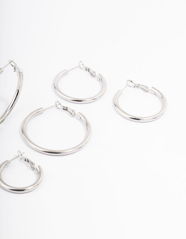 Waterproof Stainless Steel Large Basic Hoop Earrings Pack