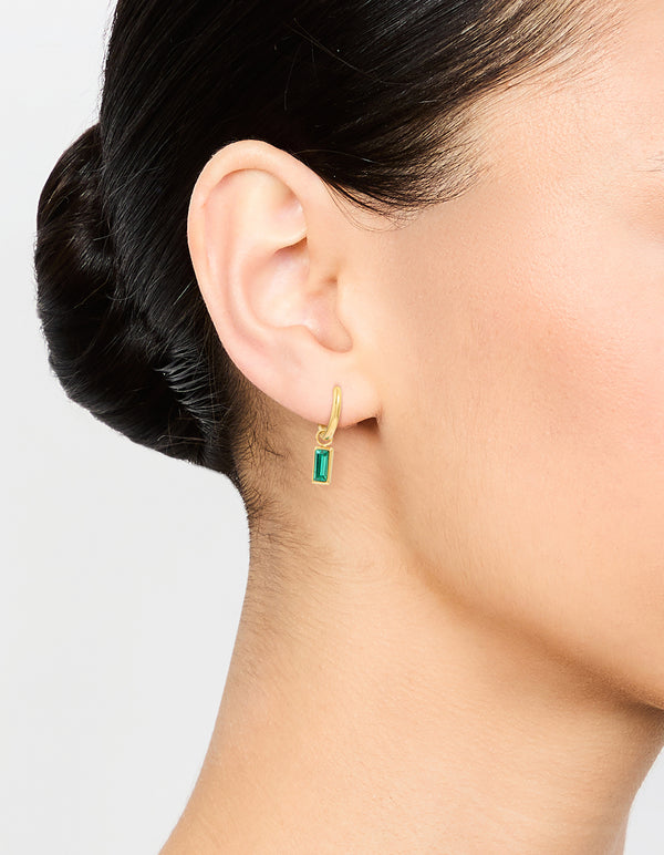 Waterproof  Gold Plated Stainless Steel Classic Baguette Huggie Earrings