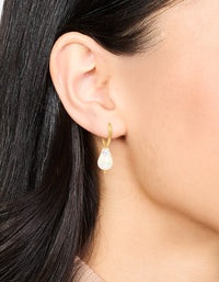 Waterproof Gold Plated Stainless Steel Classic Freshwater Pearl & Cubic Zirconia Huggie Earrings - link has visual effect only