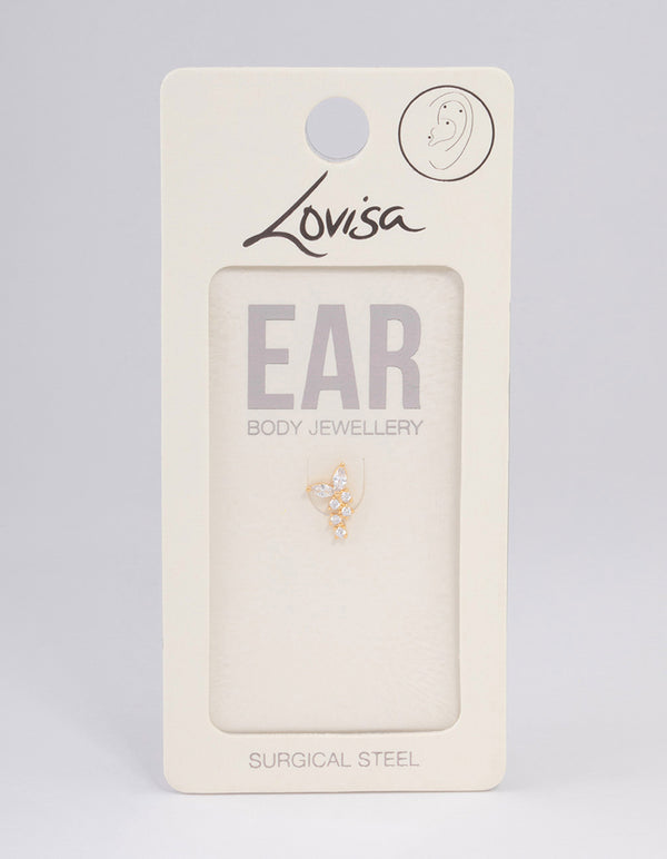 Gold Plated Surgical Steel Cubic Zirconia Butterfly Dust Flat Back