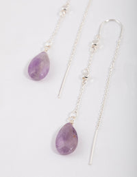 Silver Amethyst Thread Through Chain Earrings - link has visual effect only