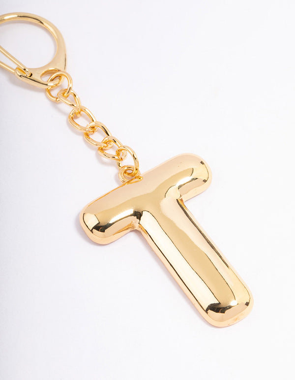 Gold Plated Letter 'T' Initial Key Ring