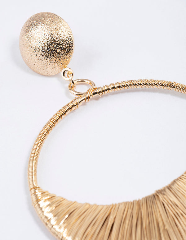 Gold Half Round Threader Wrap Drop Earrings