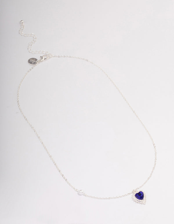 Silver Diamante Heart & Pearl Necklace