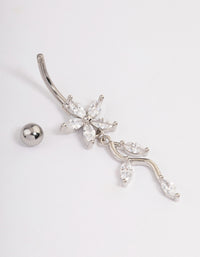 Surgical Steel Cubic Zirconia Flower Drop Belly Ring - link has visual effect only