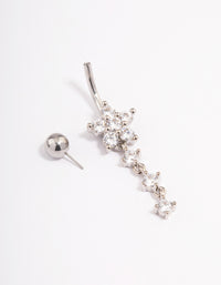 Surgical Steel Cubic Zirconia Flower Triple Belly Ring - link has visual effect only