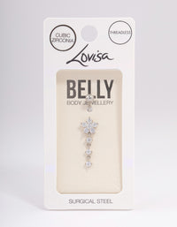 Surgical Steel Cubic Zirconia Flower Triple Belly Ring - link has visual effect only