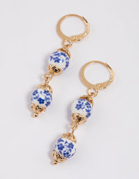 Blue Double Beaded Huggie Drop Earrings - link has visual effect only
