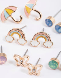 Kids Butterfly Rainbow Stud Earrings 6-Pack - link has visual effect only