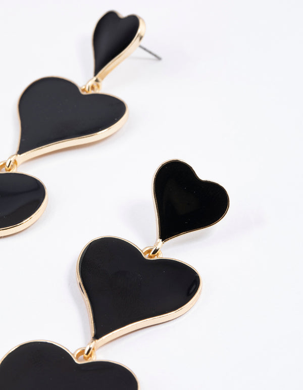 Gold Graduated Triple Heart Drop Earrings