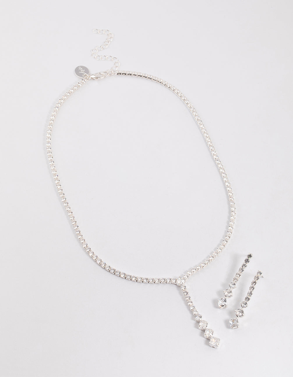 Silver Cubic Zirconia Silver Y-Neck Jewellery Set