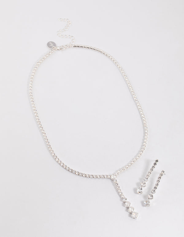 Silver Cubic Zirconia Silver Y-Neck Jewellery Set