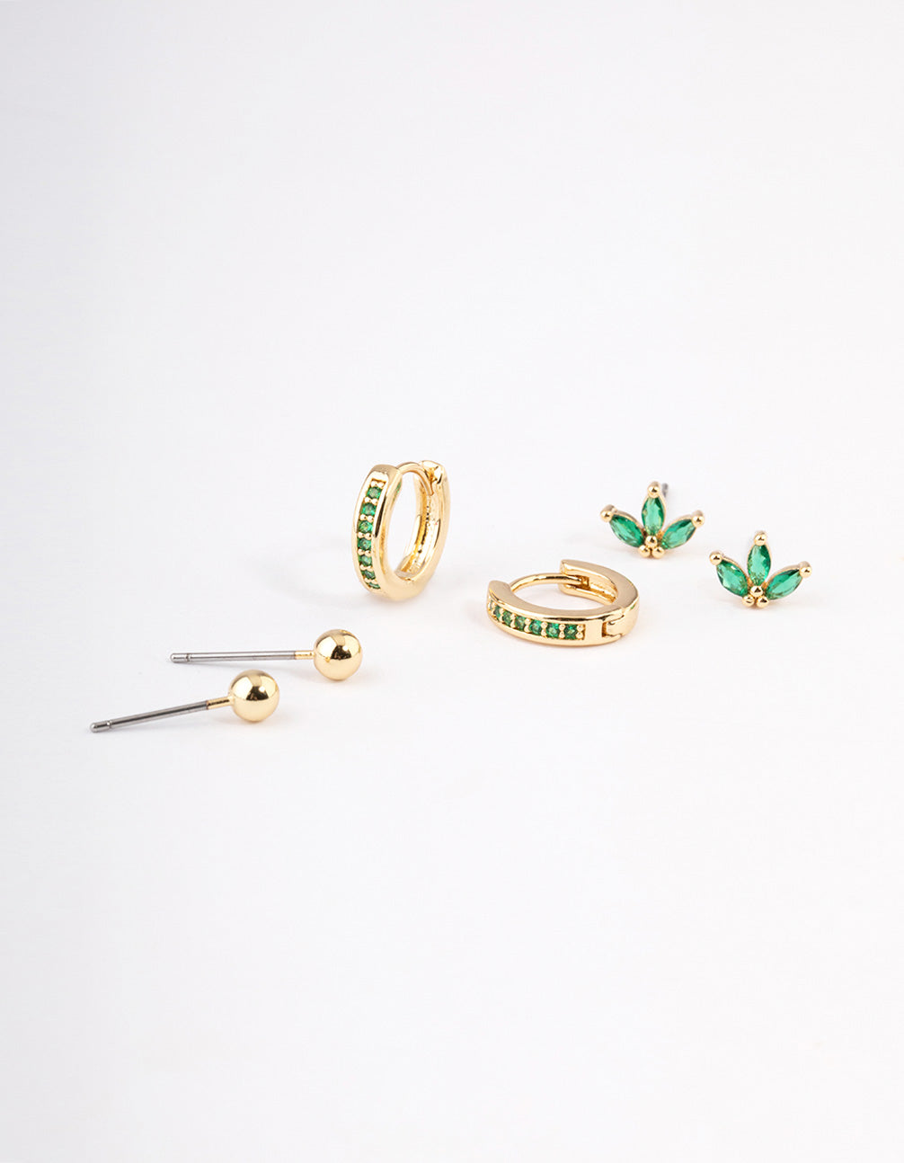 Gold Plated Brass Cubic Zirconia Marquise Stud & Hoop Earrings Pack
