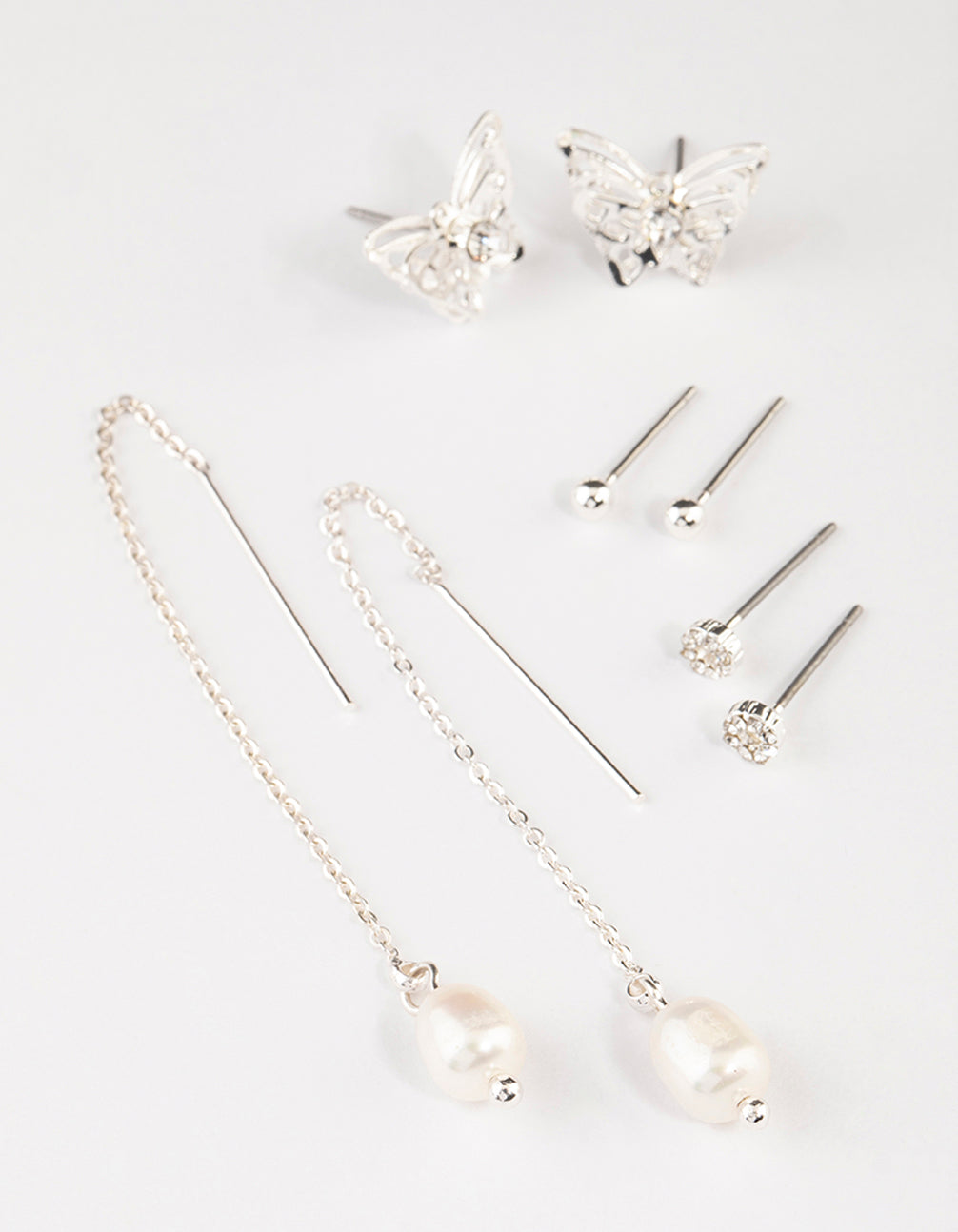 Silver Butterfly & Threader Earrings 4-Pack