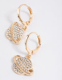 Gold Diamante Saturn Planet Huggie Earrings - link has visual effect only