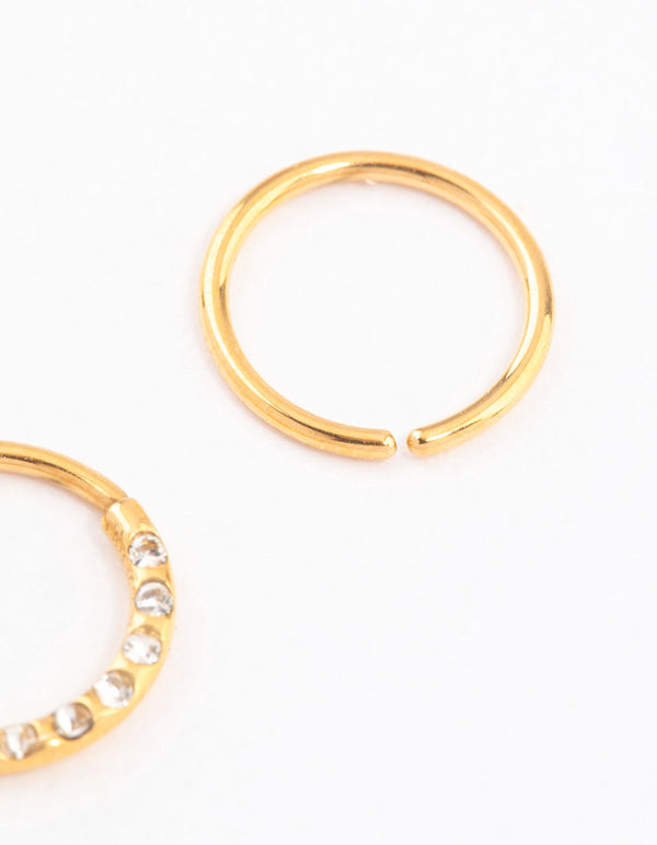 Gold Plated Titanium Cubic Zirconia Textured Nose Ring Pack