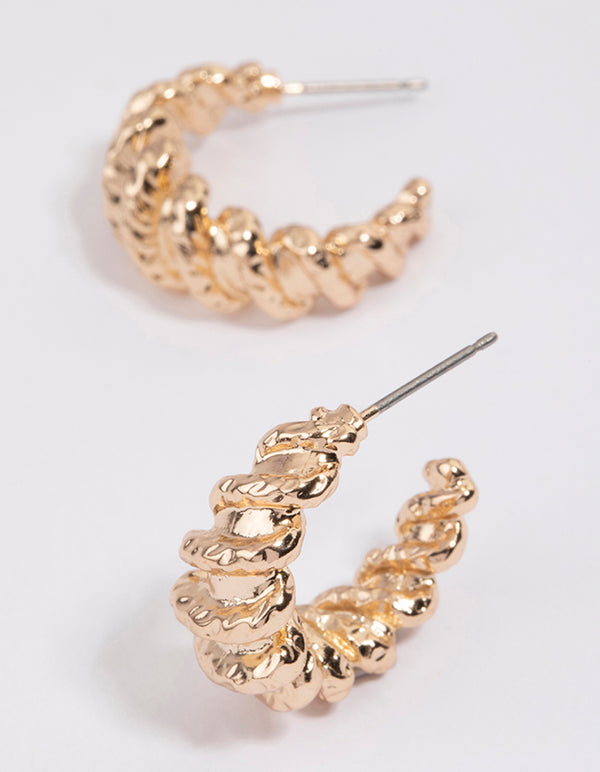 Gold Croissant Molten Hoop Earrings
