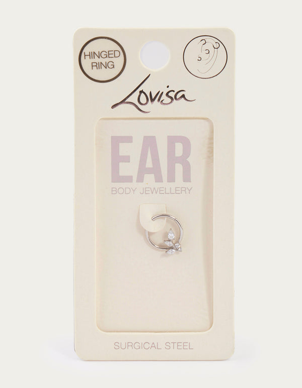 Surgical Steel Cubic Zirconia Leaf Detail Clicker Ring