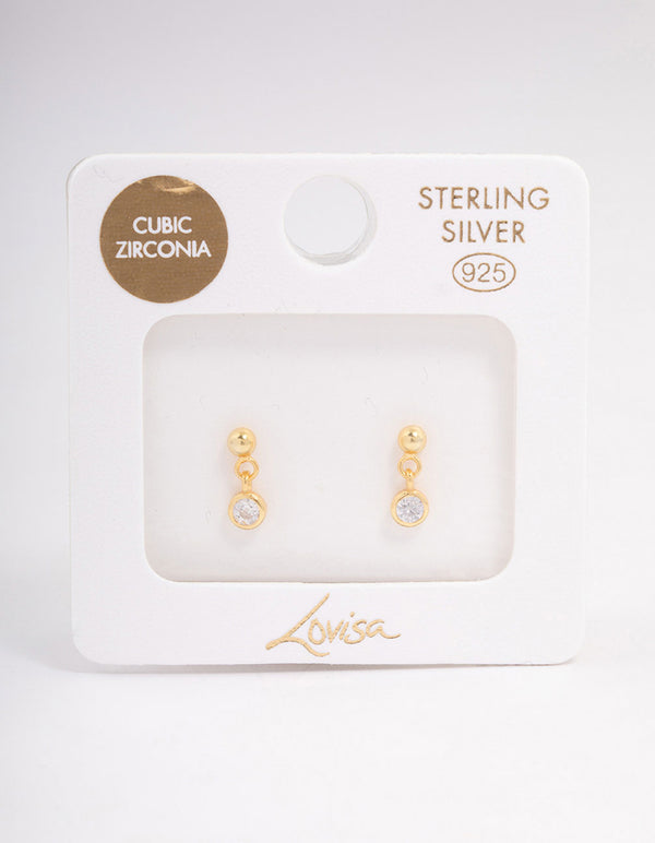 Gold Plated Sterling Silver Cubic Zirconia Bezel Charm Earrings