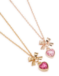 Mixed Metal Heart & Bow Necklace Pack - link has visual effect only