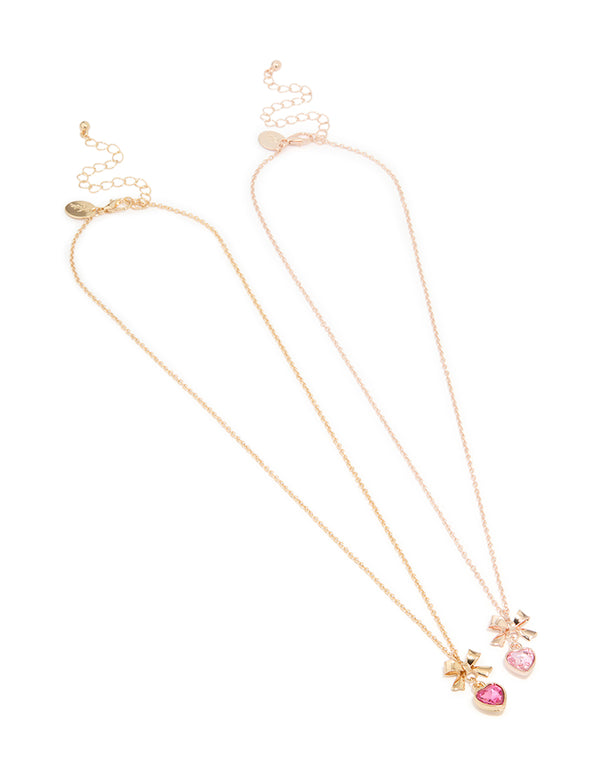 Mixed Metal Heart & Bow Necklace Pack