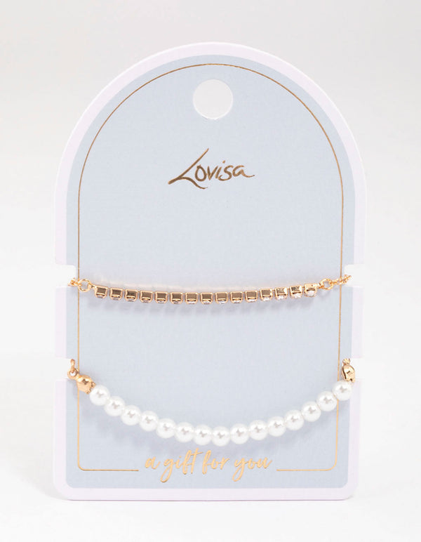 Gold Pearl & Cup Chain Chain Bracelet Pack