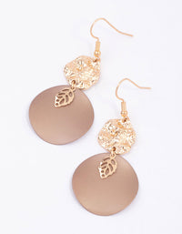 Gold Textured Disc Leaf Drop Earrings - link has visual effect only
