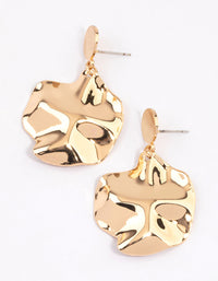 Gold Warped Textured Disc Drop Earrings - link has visual effect only