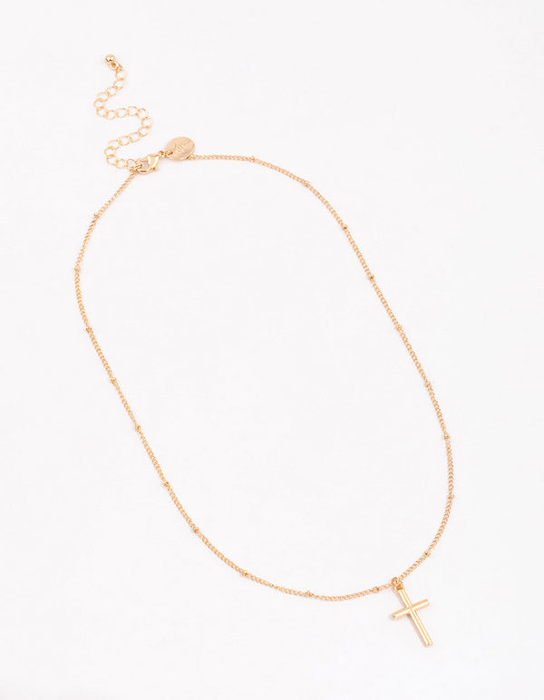 Gold Classic Cross Ball Chain Necklace