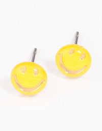 Yellow Happy Face Stud Earrings - link has visual effect only