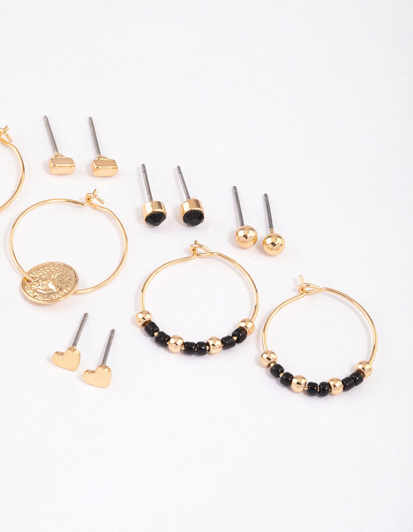 Gold Beaded & Coin Earrings 8-Pack