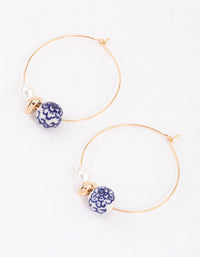 Blue Pearl & Ceramic Beaded Hoop Earrings - link has visual effect only