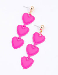 Pink Triple Puffy Heart Drop Earrings - link has visual effect only