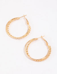 Gold Plain & Twisted Imitation Hoop Earrings - link has visual effect only