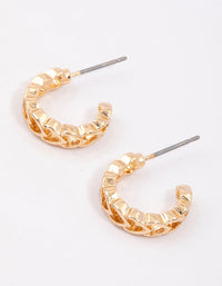 Gold Heart Link Hoop Earrings - link has visual effect only
