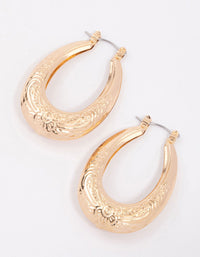 Gold Ornate Stamp Hoop Earrings - link has visual effect only