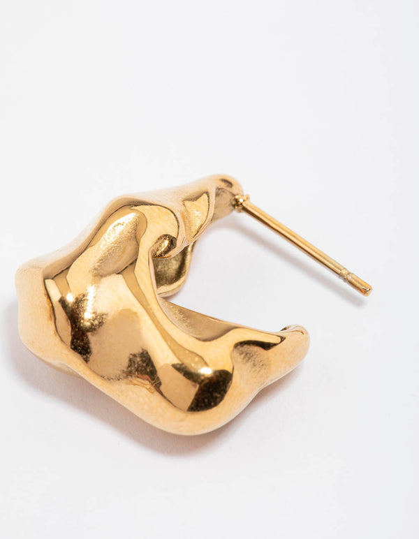 Waterproof Gold Plated Stainless Steel Organic Square Hoop Earrings