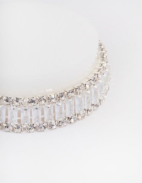 Silver Plated Cubic Zirconia Round & Baguette Bracelet