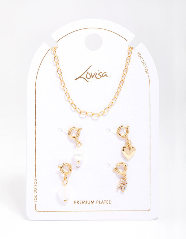 Letter 'R' Gold Plated Initial Customisable Charm Necklace