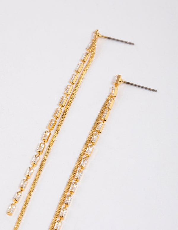Gold Plated Cubic Zirconia Dainty Chain Drop Earrings