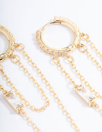 Gold Plated Cubic Zirconia Double Chain Drop Earrings - link has visual effect only