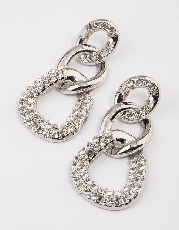 Silver Diamante Loop Link Drop Earrings