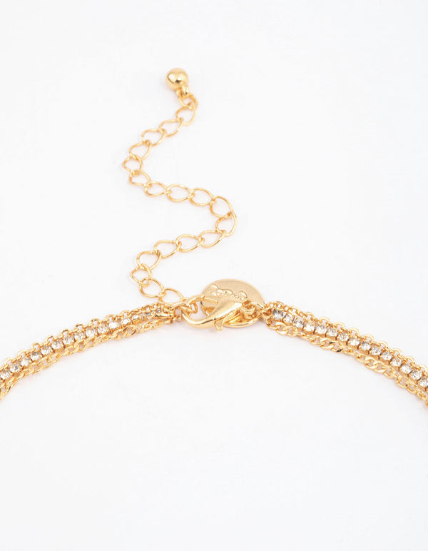 Gold Plated Cup Chain Layered Y-Shape Necklace